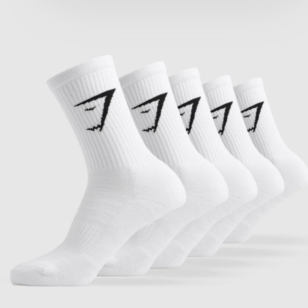 Gym Shark white and black 5 pack crew socks NEw!